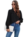 Chemise pour Femme Chic et élégant col en V Chemisier à Manches Longues élégant Hauts Décontracté Chemise avec Boutons Casual Tops Chemisier Couleur Unie Bureau Travail Blouse Hauts pour Femme