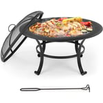 Tlgreen - Brasero de Jardin Φ76cm, Barbecue Grill Extérieur, Braséro Extérieur, avec Poker et Couvercle de Protection, pour Camping, Feu de Camp,