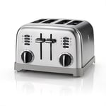 Cuisinart 4 slice toaster, Wide slots, ideal for thick bread and bagels, 6 browning levels plus defrost, Wide slots, High lift lever, Matching kettle available, Stainless Steel