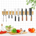 Magnetic Knife Holder for Wall 16 inch, 40cm Bamboo Wood Space-Saving Knife Magnetic Strip Wooden Kitchen Magnetic Knife Bar Rack for Kitchen Knives Tools