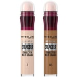 Maybelline New York - Lot de 2 Anti-cernes Fluide - Kit Correcteur & Contouring - Instant Anti-Age L’Effaceur - Teintes : Clair (03) & Olive Doré (145) - 2x 6,8 ml