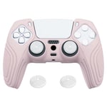 eXtremeRate PlayVital Samurai Edition Cherry Blossoms Pink Anti-slip Controller Silicone Skin for ps5, Ergonomic Soft Rubber Protective Case for ps5 Controller with White Thumb Stick Caps