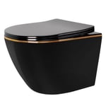 Cuvette WC suspendue REA Carlo Mini Rimless Duroplast Flat Black Gold Edge