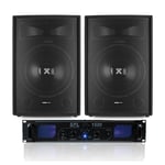 2x Vonyx 15" Disco PA Speakers + Amp + CablesMobile Party DJ System 1600W