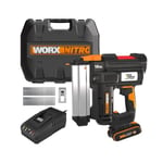 WORX Nitro - Cloueur de Finition Sans Fil 20V - 18Ga - 2 Modes de Tir - Déblocage Sans Outil - Réglage de la Profondeur d'Enfoncement - Avec 200 Clous - Livré Avec Batterie et Chargeur - WX842