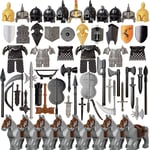 WWEI 71Pcs. Knight Helmet, Knight Armor and Custom Weapons Set for Mini Knights Figures SWAT Police, Compatible with Lego