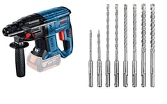 Bosch Professional GBH 18V-21 + 8-Piece SDS Plus Drill Bit Set (for Concrete)