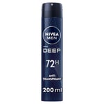 NIVEA MEN DEEP DARKWOOD Déodorant spray (1 x 200 ml), Détranspirant 72h anti-humidité, anti-odeurs, & antibactérien au charbon noir actif, Déodorant homme anti transpirant au parfum boisé