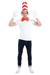 Adult Cat in the Hat Fancy Dress Set Hat + Bow Tie + Gloves World Book Week