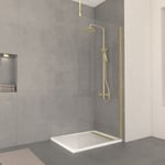 Aurlane - Paroi de Douche 90x200cm Verre 8mm - Profilé + Barre Plafond Finition Or Brossé - freedom 2 gold