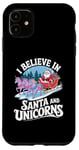 iPhone 11 I believe in Santa and unicorns funny Santa xmas pajamas Case