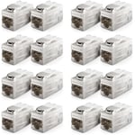 deleyCON 16 Pièces Adaptateur Cat 7 Keystone Métallique 2X Prise RJ45 Connecteur pour Câble de Raccordement RJ45 600 MHz 10 Gbps LAN DSL Ethernet et Utilisable comme Keystone - Argent