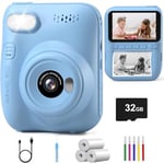 Hangrui Kids Camera, 3.0'' Kids Camera Instant Print,1080P Kids Instant Print Camera with 32G Card and Printing Paper, Instant Camera for Kids with 5 Color Pens, Gift Toy for Girls Boys 3-12 Years Old