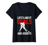 Womens LIFE`S ABOUT GOALS HOCKEY PLAYER SPORTS ICE HOCKEY LOVERS V-Neck T-Shirt