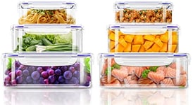 KICHLY Plastic Airtight Food Storage Containers - Plastic Food Containers with Lids for Kitchen & Pantry, Leakproof (Blue, Pack of 12)