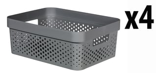 4 x Curver Storage Basket Dark Grey Infinity Dots Plastic Box Tub Office 11L