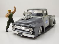 Ford F-100 Pick Up 1956 Gris Streetfighter Avec Guile Figurine Modèle 1:24 Jada