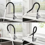 Auralum - Mitigeur Évier avec Bec Flexible, Robinet de Cuisine, Cuisine Mitigeur Flexible Rotative à 360°, Eau Chaude et Froide,Chrome, Noir