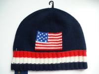 Genuine POLO RALPH LAUREN Navy USA FLAG 20% Wool Skull BEANIE Hat OSFA Tags