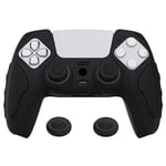 PlayVital Black Knight Edition Anti-Slip Silicone Cover Skin for ps5 Controller, Soft Rubber Case for ps5 Wireless Controller with Black Thumb Grip Caps