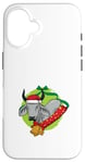 Coque pour iPhone 16 Zébu de Noël avec bonnet de Père Noël et clochettes - Art animal de vacances