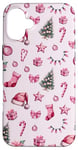 iPhone 16 Plus Pink Christmas Pattern Santa Hat Candy Cane Coquette Bows Case