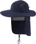 Magracy Chapeau de soleil UPF 50+ pour homme avec protection du cou à large bord en maille chapeau de safari chapeau de pêche, bleu marine, Taille unique