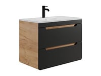 Meuble de salle de bain suspendu avec vasque à encastrer - 80 cm - Naturel clair et anthracite - ARUBA