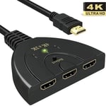 HDMI Switch 4k, GANA Switch HDMI Sélecteur 3-Port Switcher HDMI Splitter, Câble Commutateur Hdmi Prend en Charge 4K/1080P/3D Pour Xb