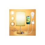 Mascot Lampe de Chevet Tactile avec Ports de Charge usb-a + type-C, Intensité Variable 3 Voies, Abat-jour en Tissu de Lin, Base en Bois, Petite Lampe