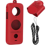 U/R Honbobo Étui de Protection en Silicone + Cache Objectif + dragonne pour Insta360 One X2 (Red)