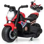 GOPLUS 6 V Moto Electrique Enfants, 2 en 1 Moto Porteur Bebe avec Roues d'Entraînement Amovibles, Fonction Musique, 2-3 km/h, Phare Avant & Klaxon, pour Enfants 1,5-3 Ans, Charge 20KG(Rouge)