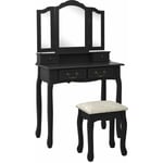 Vidaxl - Ensemble de coiffeuse avec tabouret Noir 80x69x141 cm Paulownia