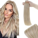 RUNATURE Extension Adhesive Cheveux Humain Blond Extension Cheveux Adhesive Blond Cendré avec Blond Platine Extension Cheveux Naturel Invisible Adhesif 12 Pouces/30cm 20 Pièces/30g #18P60