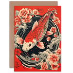 Koi Fish Japanese Floral for Wife Her Birthday Thank You Blank Greeting Card