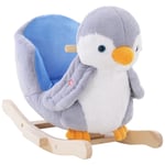 Animal Baby Rocking Horse Penguin Plush Musical Button Wood 50H x 60L x 33Wcm