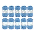 Gründl Laine à feutrer uni (Laine à feutrer, à Tricoter et à Crocheter, Fil 100% Pure Laine Vierge, 50 g / 50 m, Taille d'aiguille : 8-9, 10 x 50 g), Bleu Tourterelle