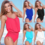 Women Solid Color Strap Monokini Blue Xl