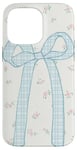 iPhone 14 Pro Max Aesthetic Coquette Light Blue Big Plaid Bow & Floral Pattern Case