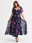 Scarlett & Jo Kemi Floral Wrap Bodice Maxi Dress, Navy/Magenta