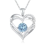 CDE 925 Sterling Silver March Birthstone Pendant Necklace for Women White Gold Plated Forever Love Heart Necklaces Jewellery Anniversary/Birthday Gifts for Her/Mum/Wife