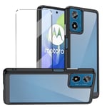 [2 in 1] Case For Motorola Moto E14/ G24 / G04 Cover with 1 Pack Tempered Glass Screen Protector for Motorola Moto E14/ G24 / G04, Slim Fit Soft TPU + PC Shockproof Anti-Scratch Phone Case - Black