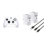 Xbox Manette Blanche Sans Fil - Robot White+Venom Pack de deux batteries rechargeables haute capacité 1100 mAh - blanc