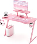 Bureau Gaming, Bureau d'Ordinateur Grand pour Gamer, Plateau Fibre de Carbone, Partition pour Affichage, Support Poignée, Ecouteurs Rotatif, Porte Gobelet, 110cm (Pink)