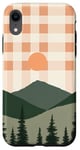 Coque pour iPhone XR Vert, damier, minimaliste, coucher de soleil, montagne, bohème, beige, désert