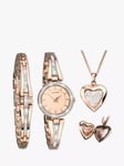 Sekonda 2533G.76 Women's Crystal Locket Pendant Bangle and Bracelet Strap Watch Gift Set, Rose Gold