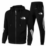 The North Face Herr Hoodie Sweatshirt Jogger Byxor Träningsoverall 2PCS/Set Sportkläder Svart Black S