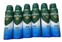 6 x 150ml Mitchum Mens Antiperspirant Deodorant Ice Fresh 48H Protection NEW