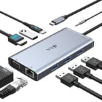 Hub USB C, Adaptateur Multiport 9-en-1, Stations d'accueil, USB-C vers HDMI 4K et VGA, Ethernet RJ45, Audio/Mic, PD 100W, Ports USB 3.0, Docking Station pour MacBook Pro/Air Dell HP etc.