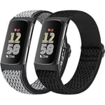 2 st Stretch Nylon Armband Kompatibel med Fitbit Charge 6/Fitbit Charge 5 Justerbart Andningsbart Ersättningsband i Nylon